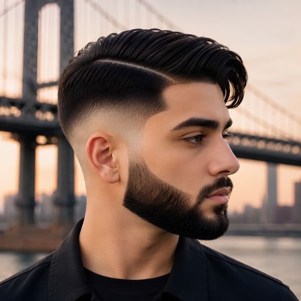 Beard Blend Burst Fade Side Part