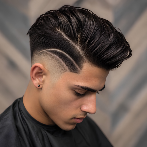 Burst Fade Comb Over with Design