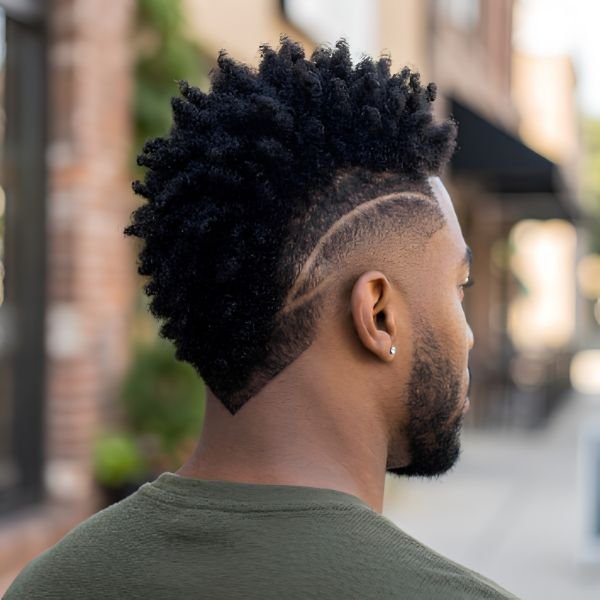 Burst Fade Mohawk with V-Cut Neckline