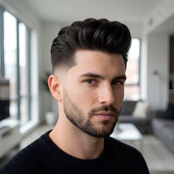 Burst Fade Pompadour for Thick Hair