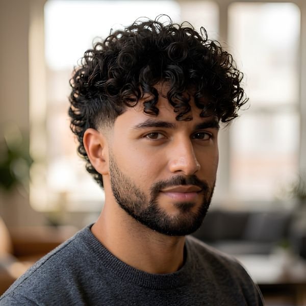 _Burst Fade with Curly Fringe for Thick Hair