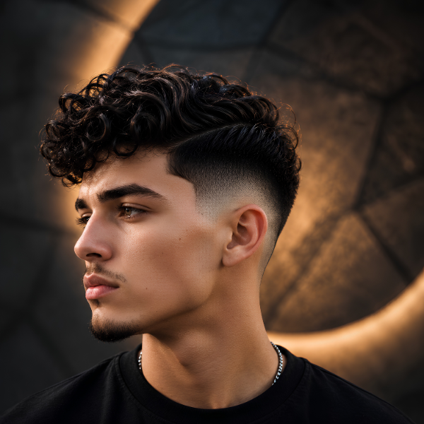 Curly Burst Fade Comb Over