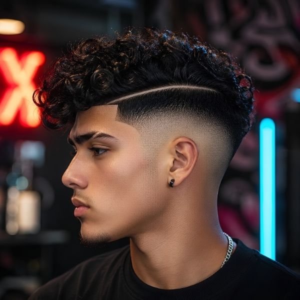 Curly Burst Fade Hard Part