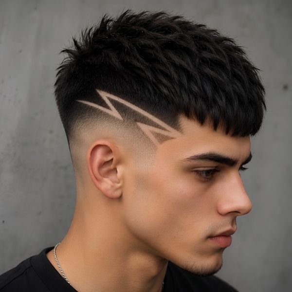 French Crop Fade with Design Haircut