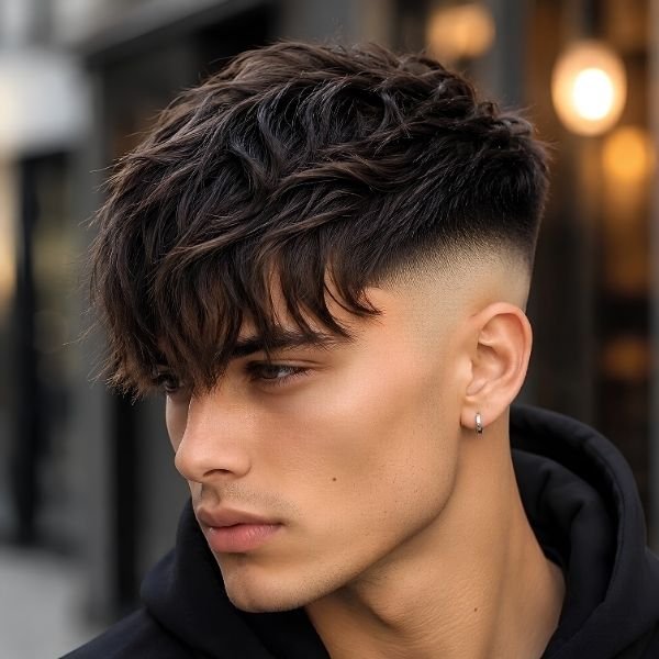 French Crop Long Fringe Fade Haircut