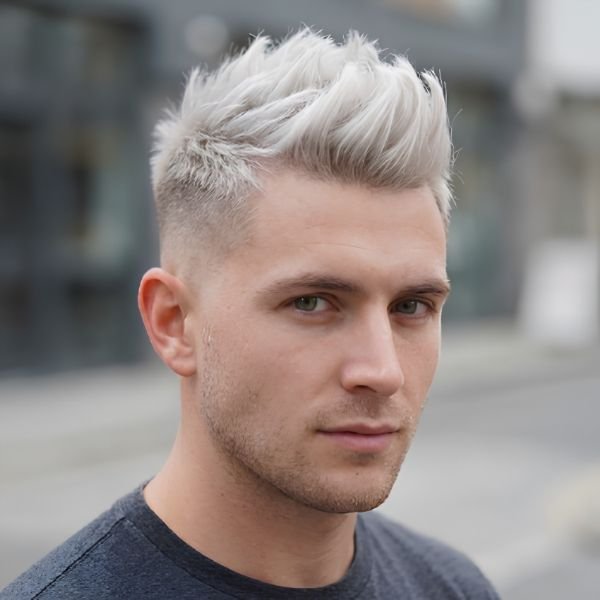 Platinum Blonde Burst Fade Mohawk