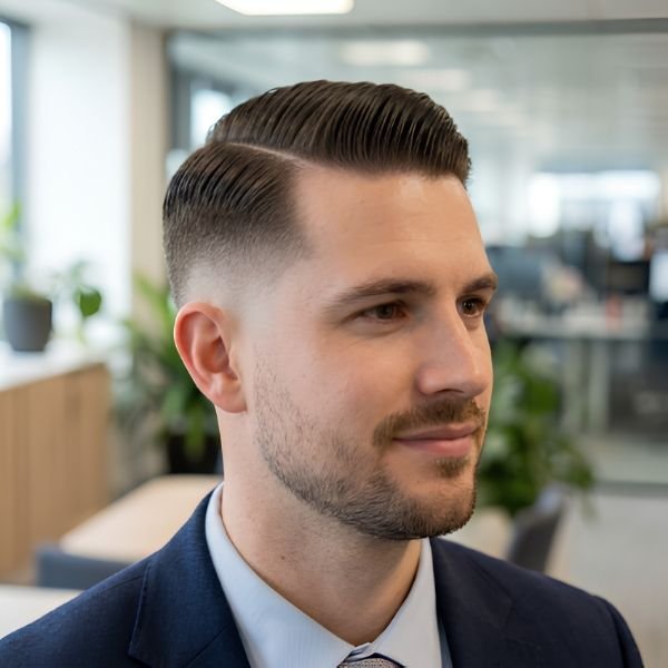 _Side Part Slick Back Burst Fade