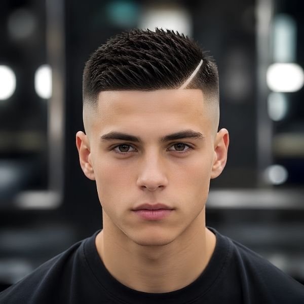 Straight Hair Burst Fade Hard Part