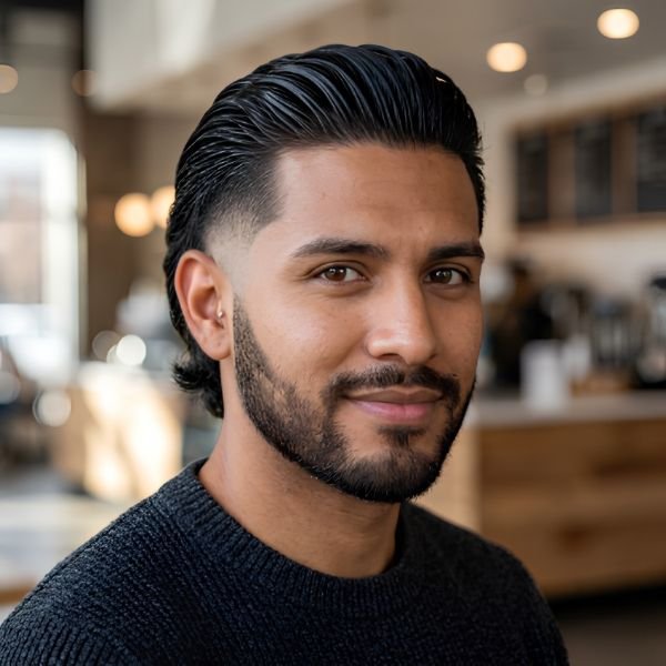 Wet Look Slick Back Burst Fade
