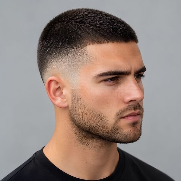 Burst Fade Buzz Cut with Stubble Beard
