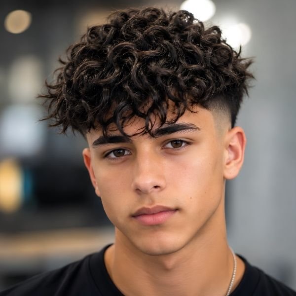 Burst Fade with Curly Fringe
