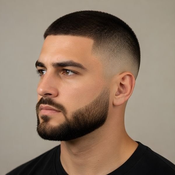 Buzz Cut with Beard and Burst Fade