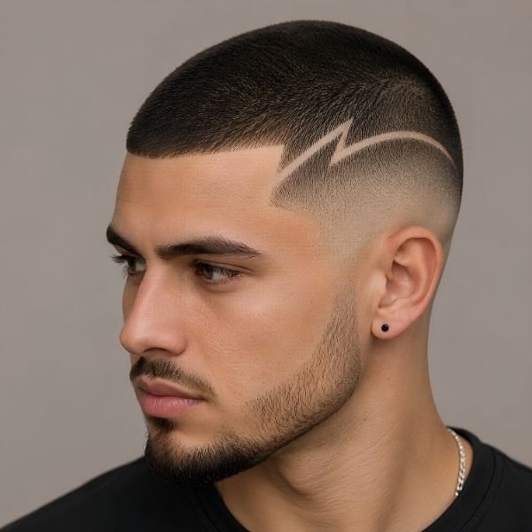 _Buzz Cut with Hair Design Burst Fade
