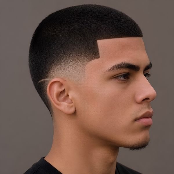 Buzz Cut with Line Up and Burst Fade