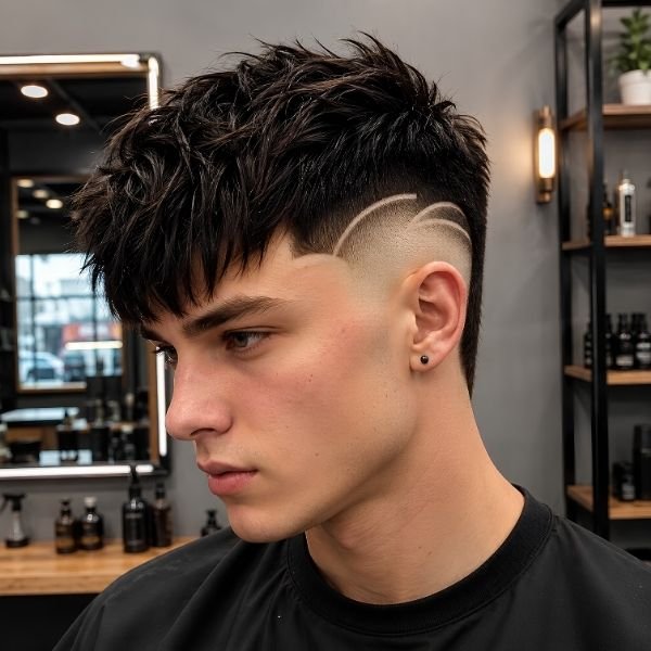 Edgy Burst Fade Fringe with Hair Design