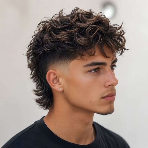 Wavy Burst Fade Mullet