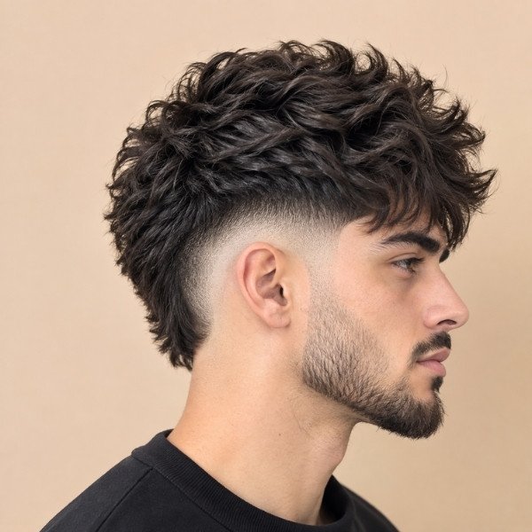 Mid Burst Fade Mullet